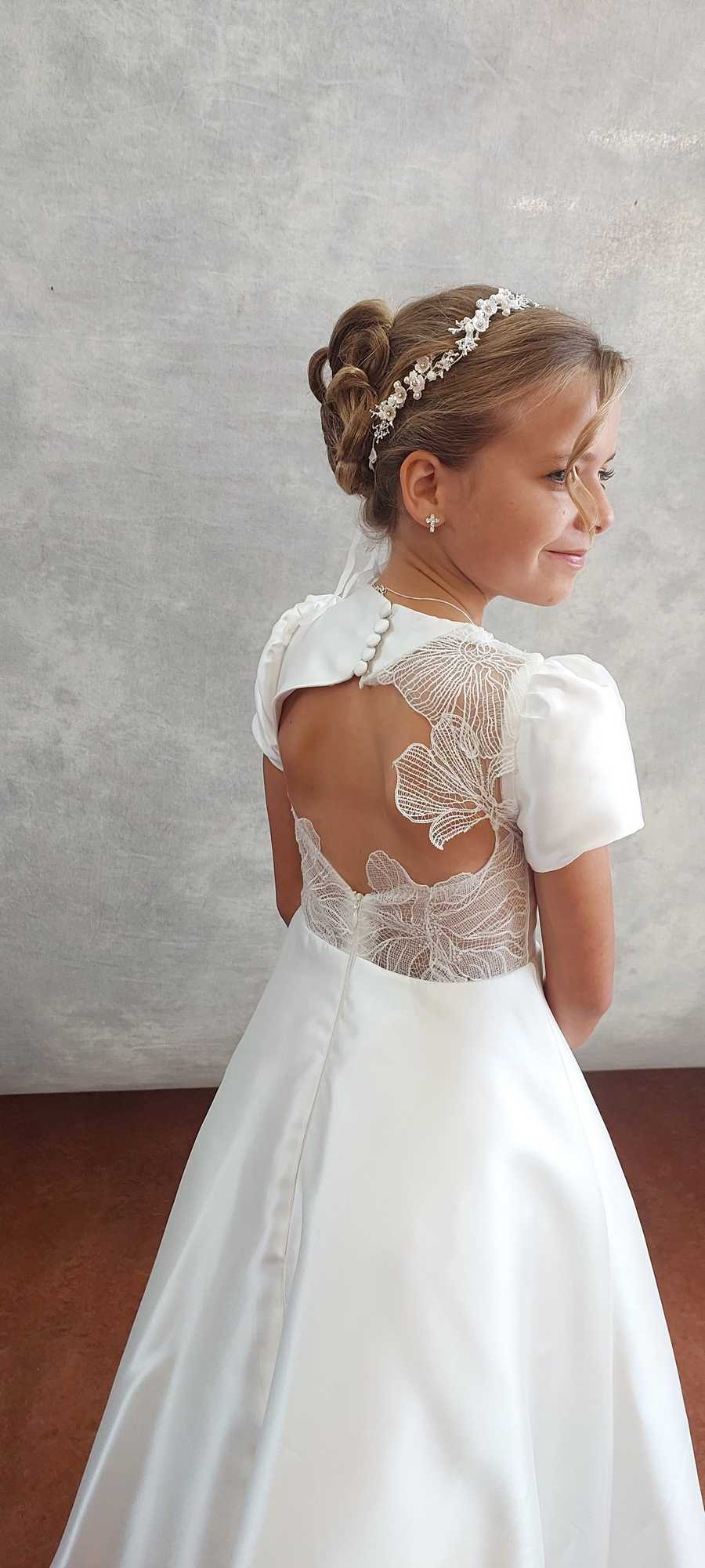 lace back communion dress