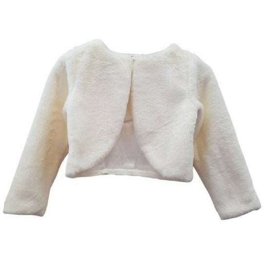 Cream Girls Plain Fur Jacket