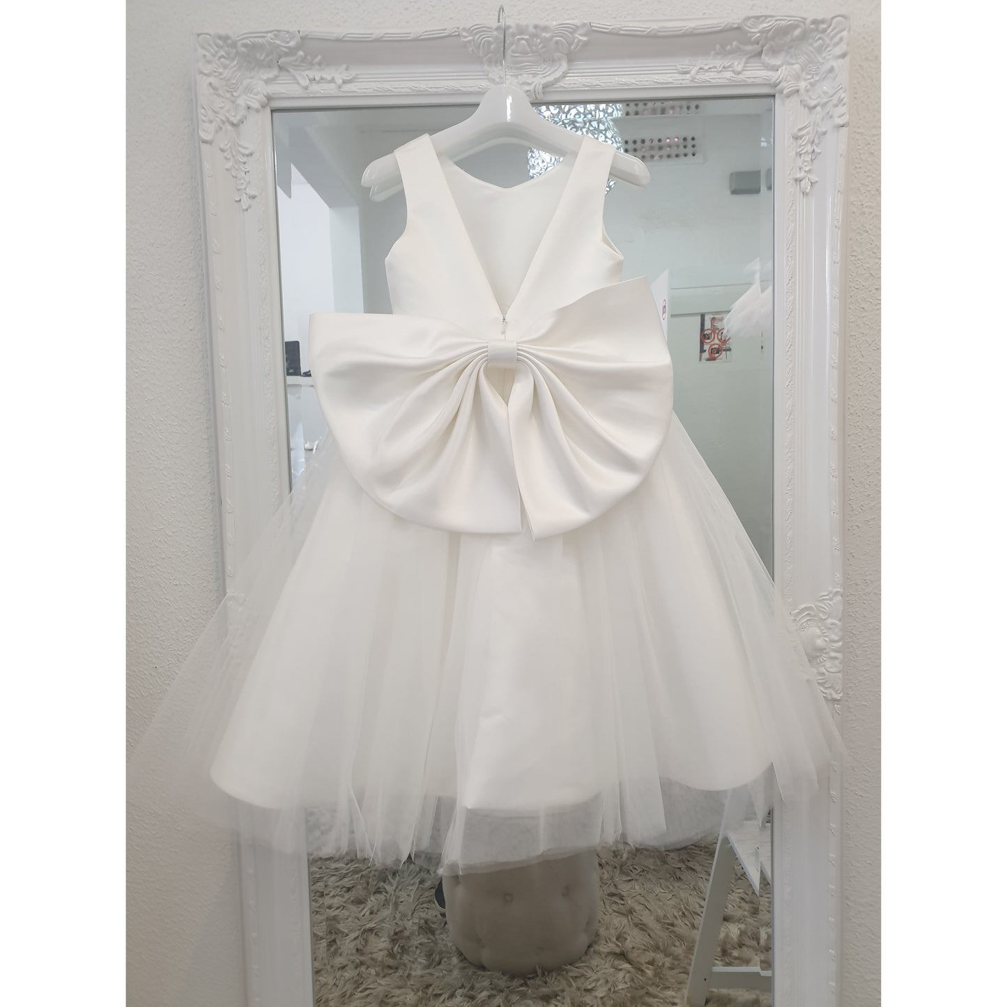ivory flower girl dress with big bow 