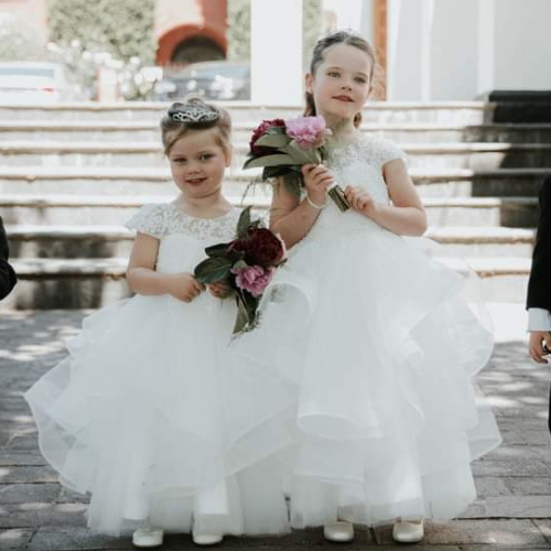 Mia Lace Flower Girl Dress With Swirl Skirt