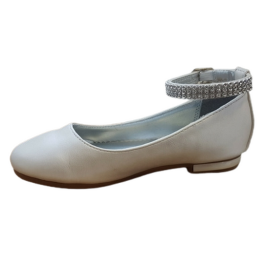 Diamante strap girls ivory communion  shoe