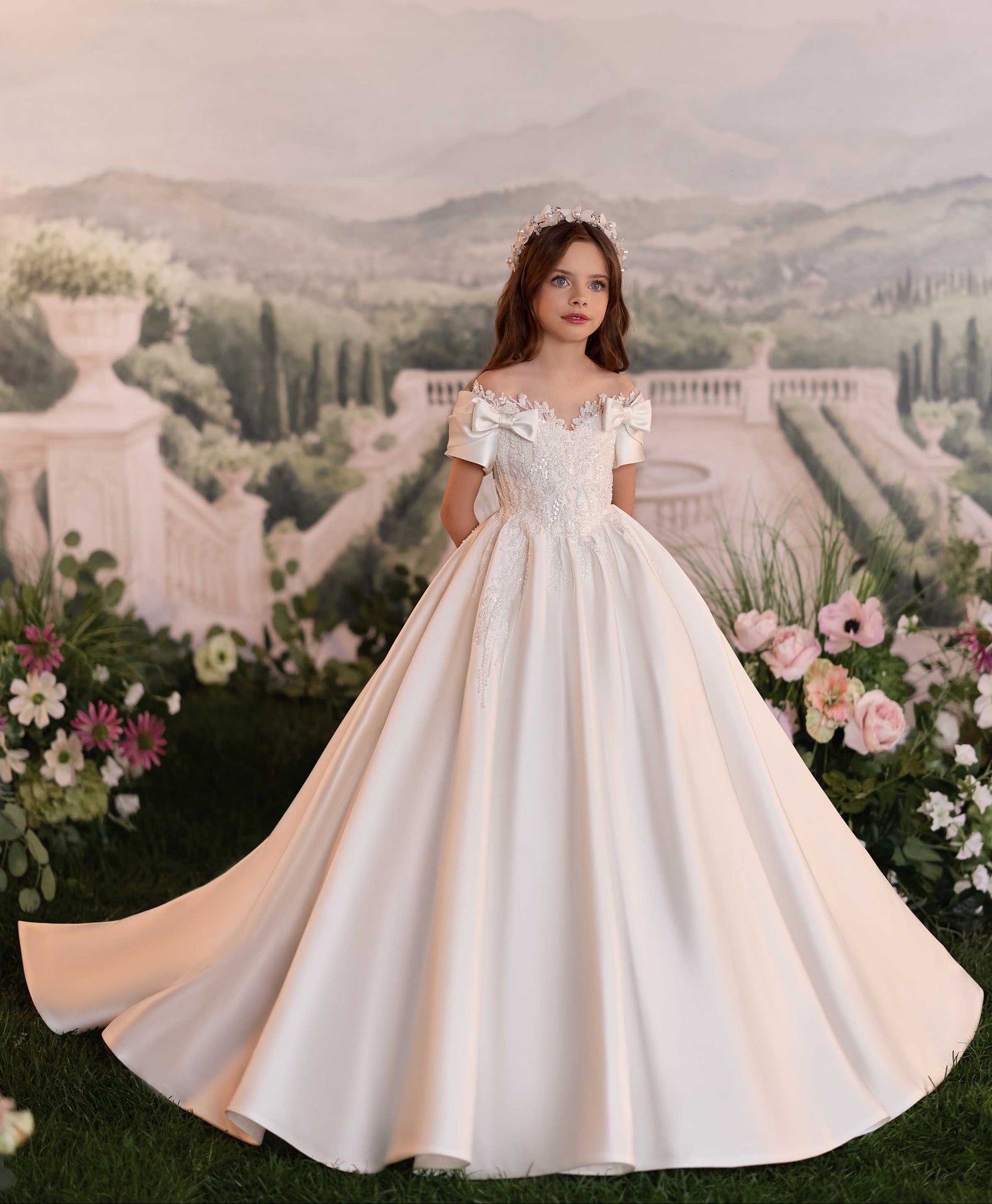 Naomi luxury girls' formal dress with delicate embroidered detailing