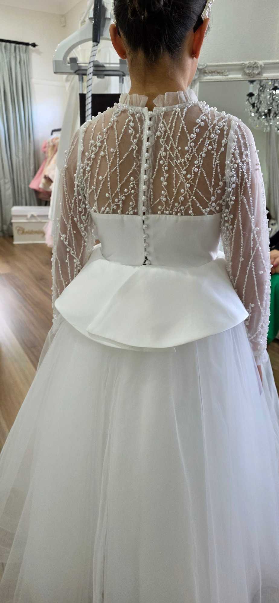 long sleeve communion dress Couronne de Fleur Luxury First Special Order Allegra Long sleeve communion dress
