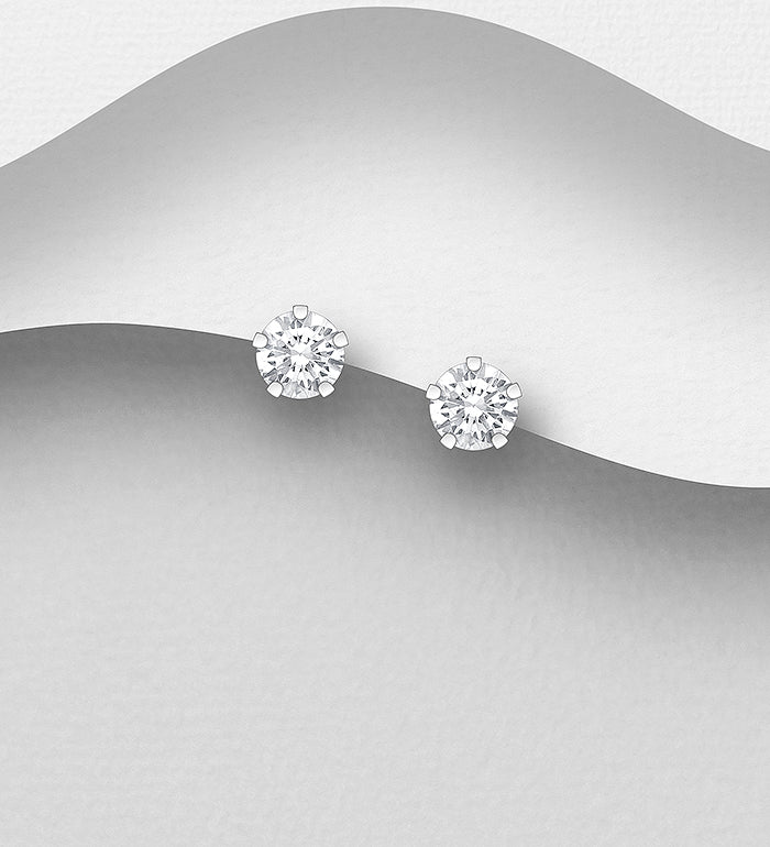 925 Sterling Silver 5 mm CZ Stud Push-Back Earrings