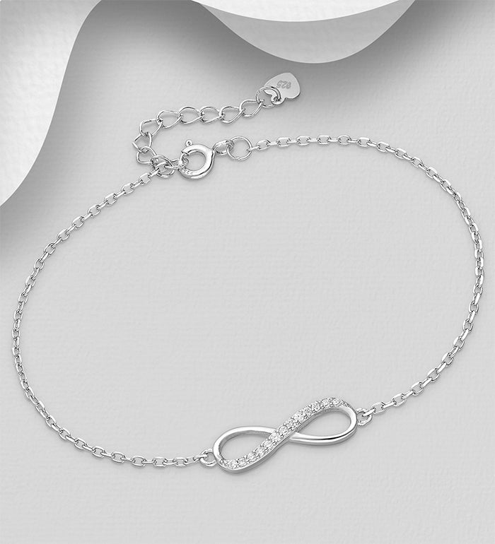 925 Sterling Silver Infinity Bracelet, Decorated with CZ Simulated Diamonds