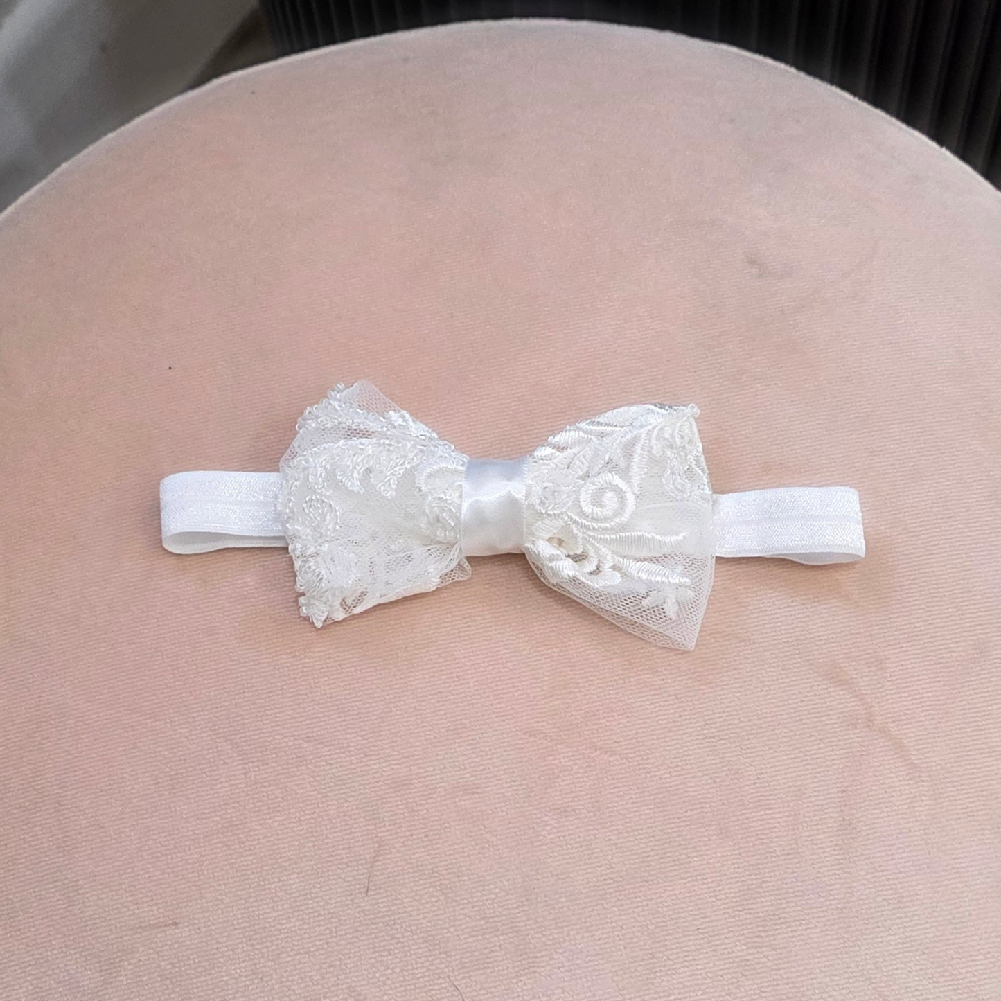 Baby christening gift set featuring lace shoes, bonnet and headband