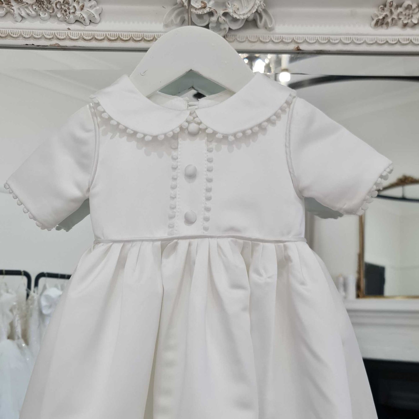 ivory boys baptism dress with pico edge