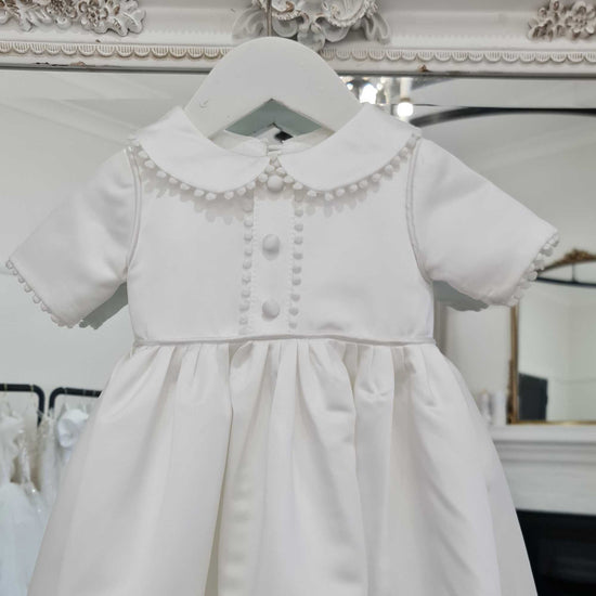 Load image into Gallery viewer, ivory boys baptism dress with pico edge
