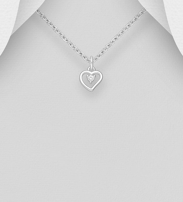 925 Sterling Silver Heart Pendant, Decorated with CZ Simulated Diamond