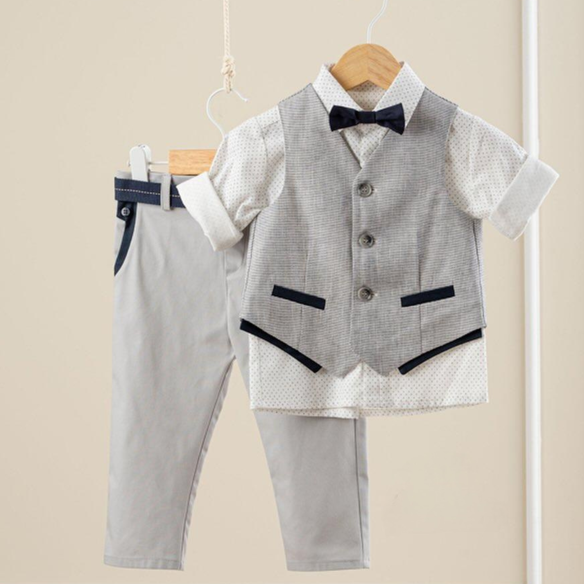 Boys Beige Christening Linen Set Boys Christening Outfit