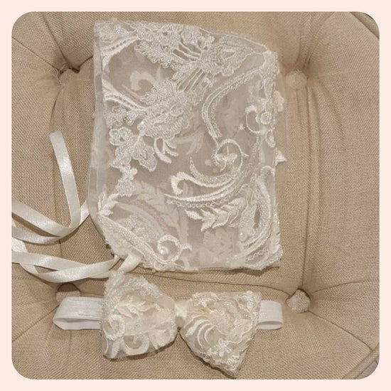 girls Baptism Bonnet and headband