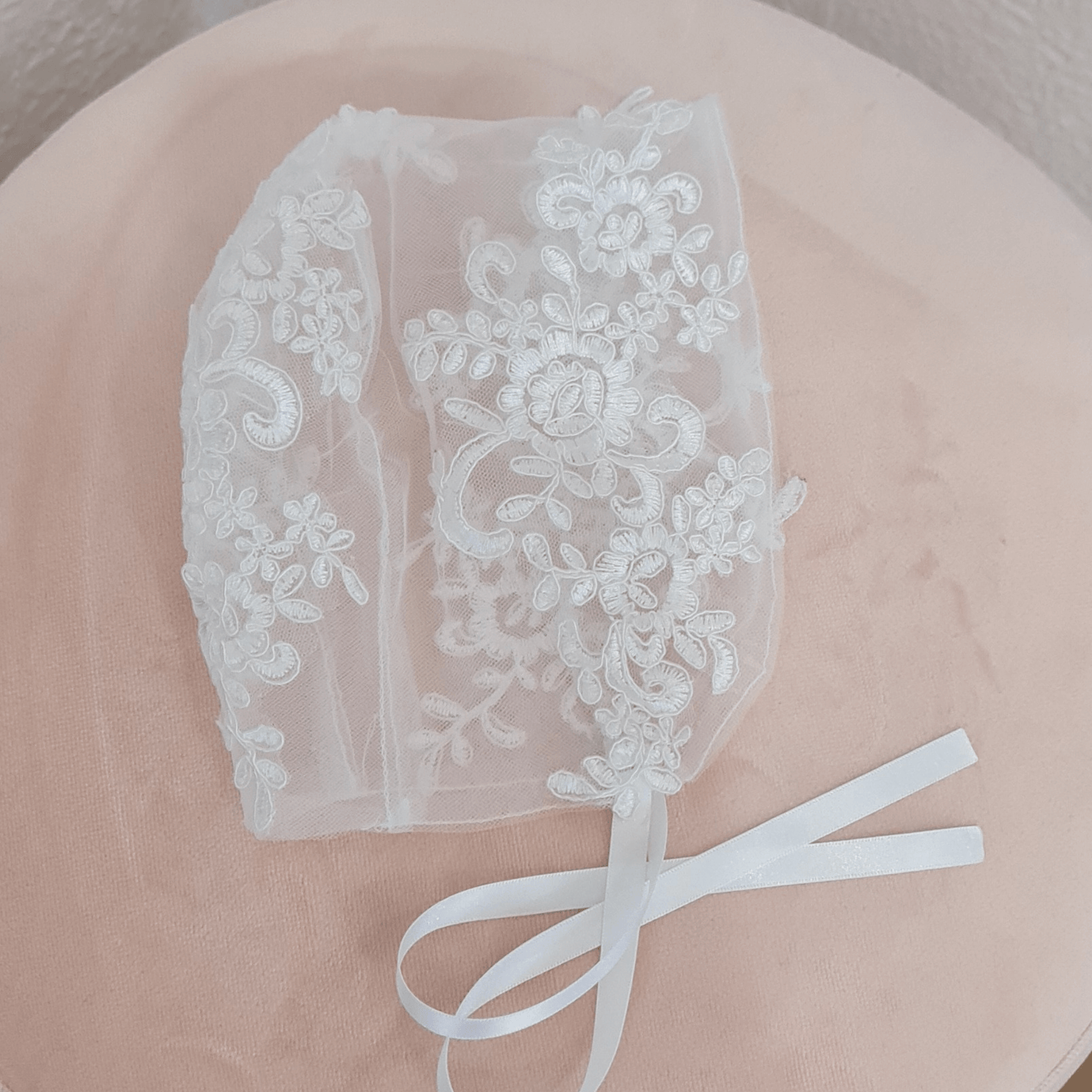 Satin lace handmade bonnet Melbourne — baby christening