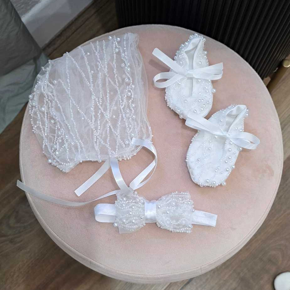 Catina Christening Gown styled with accessories