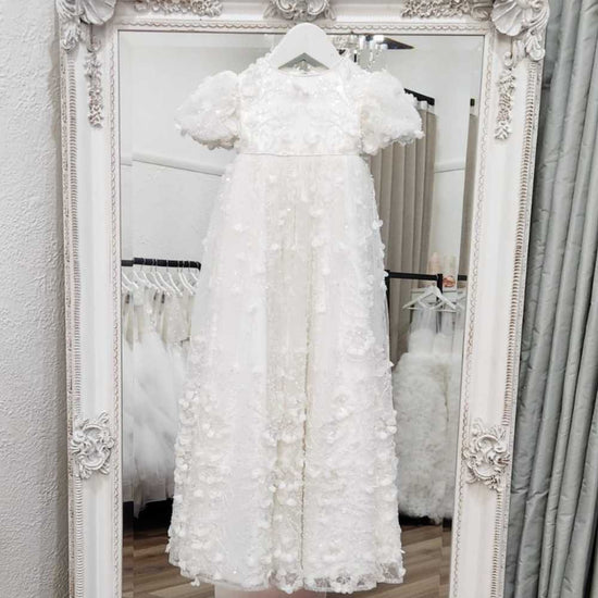 designer christening dress Victoria Christening Gown & Bonnet at Baby Beau & Belle