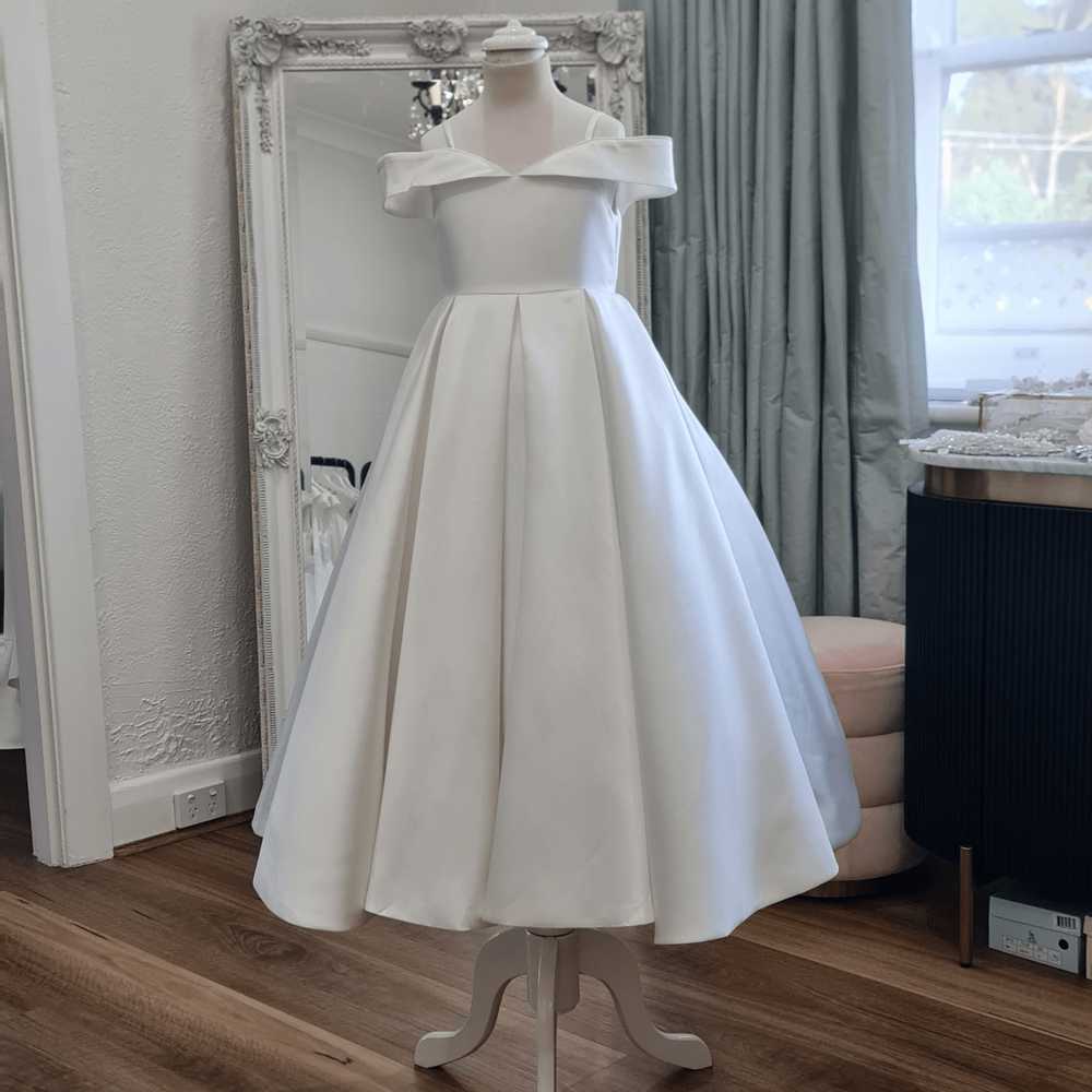 off the shoulder ivory flower girl dress