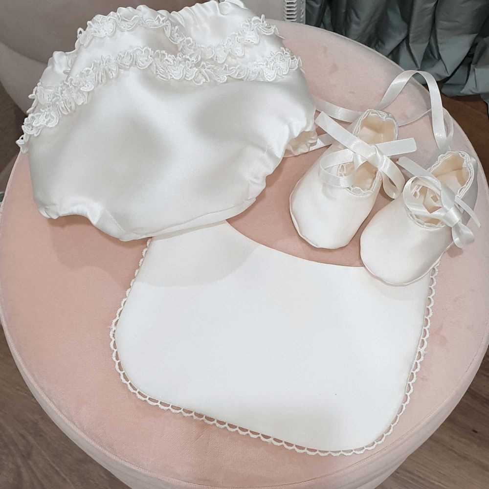 3 piece Girls Christening accessories bloomers, bib, shoes