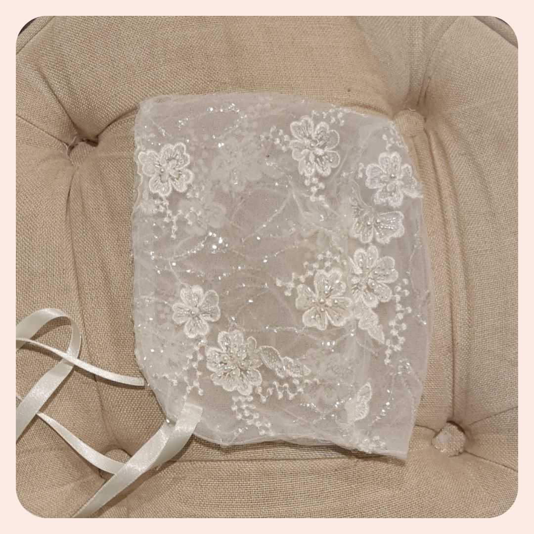Lace Beaded girls Christening Bonnet