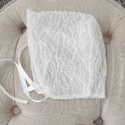 Handmade beaded baby bonnet ivory