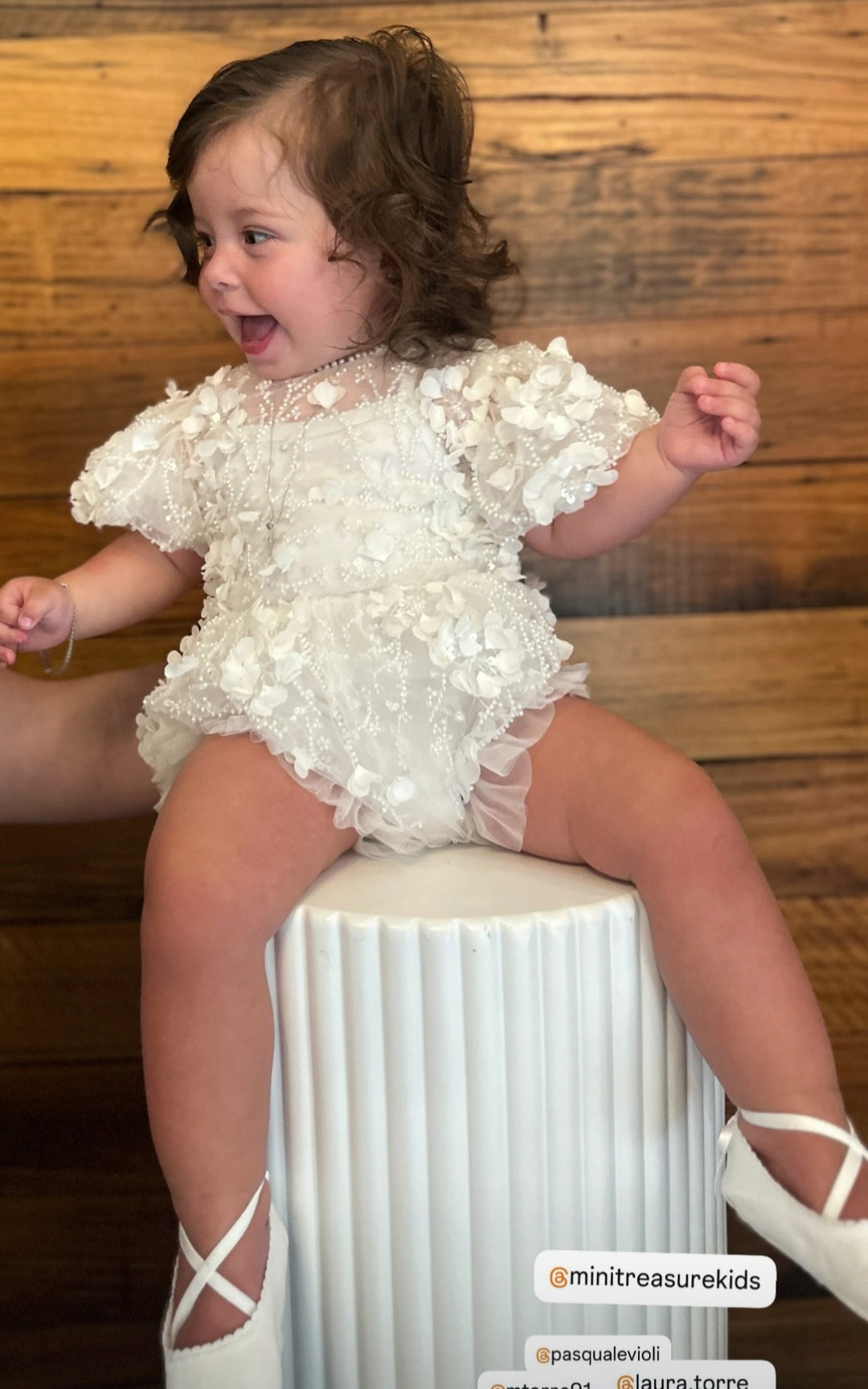 Heirloom lace baptism romper for baby girl, classic christening outfit