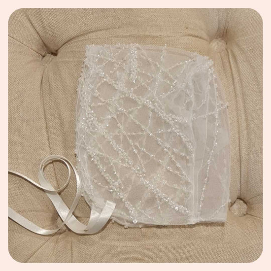 Beaded lace christening bonnet