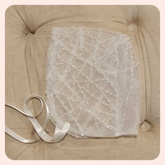 Load image into Gallery viewer, Beaded lace christening bonnet
