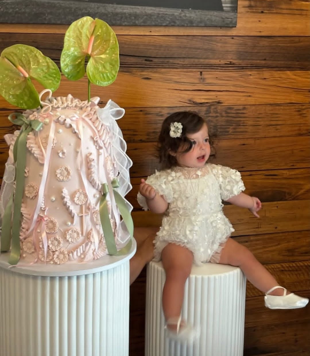 Baby girl lace christening romper in white, Sienna Lola baptism outfit