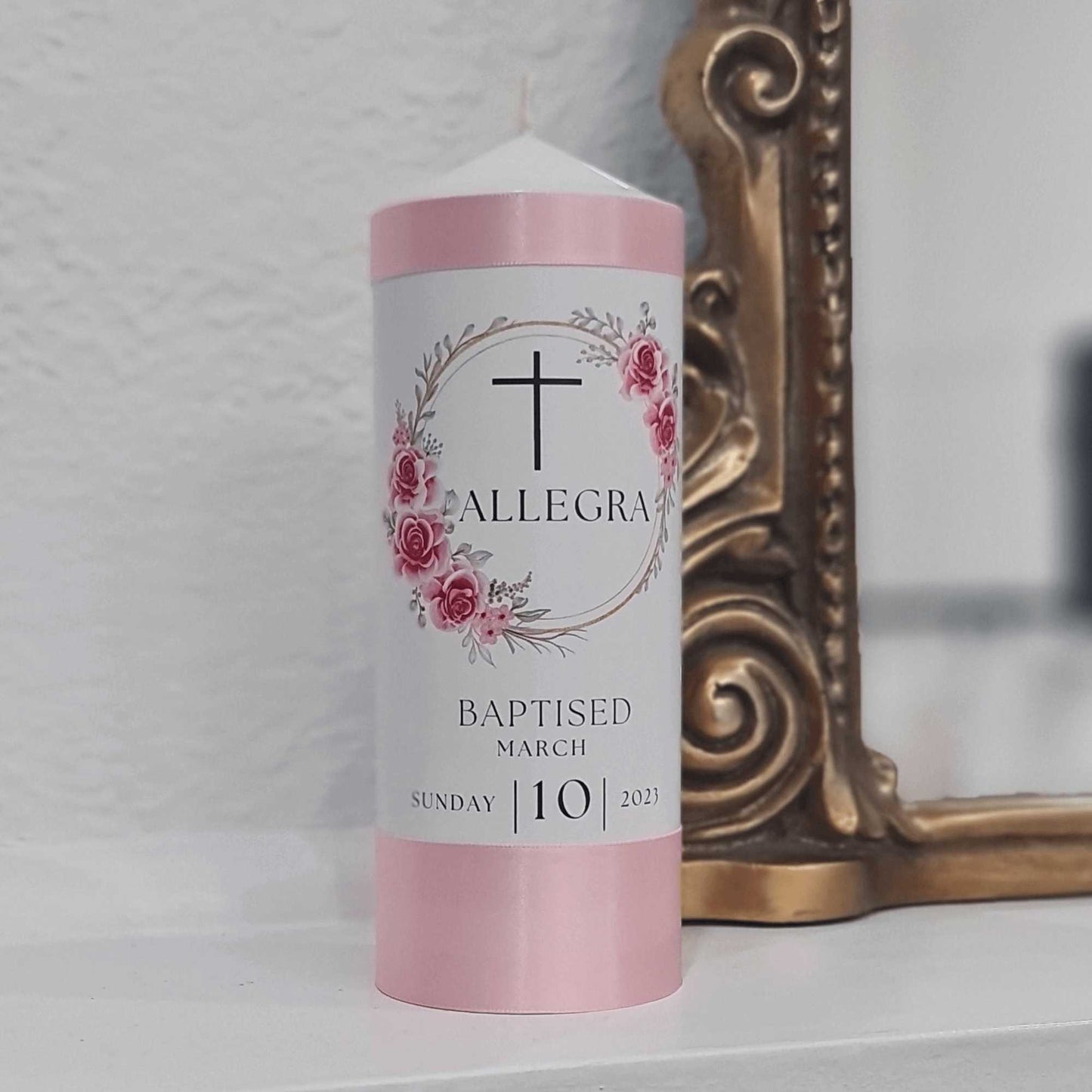 Allegra girls pink Christening or Baptism Candles