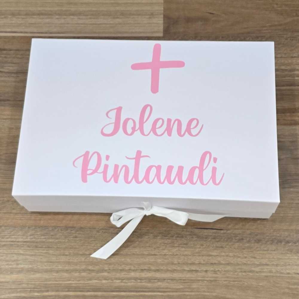 Baby pink christening box, christening candle and christening stole