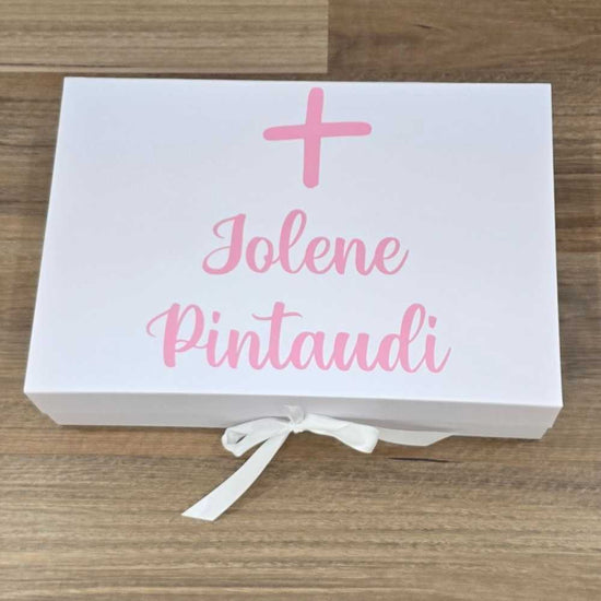 Baby pink christening box, christening candle and christening stole