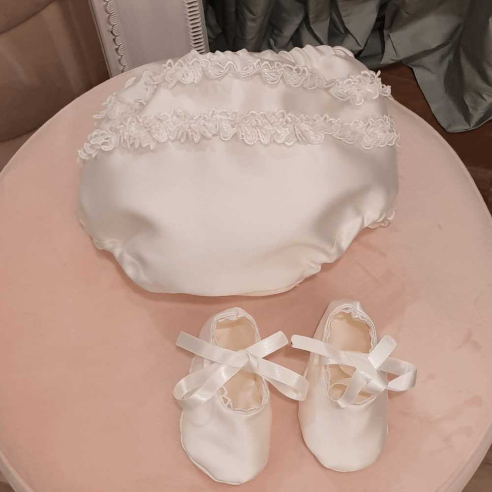 handmade christening bloomers and baptism shoes