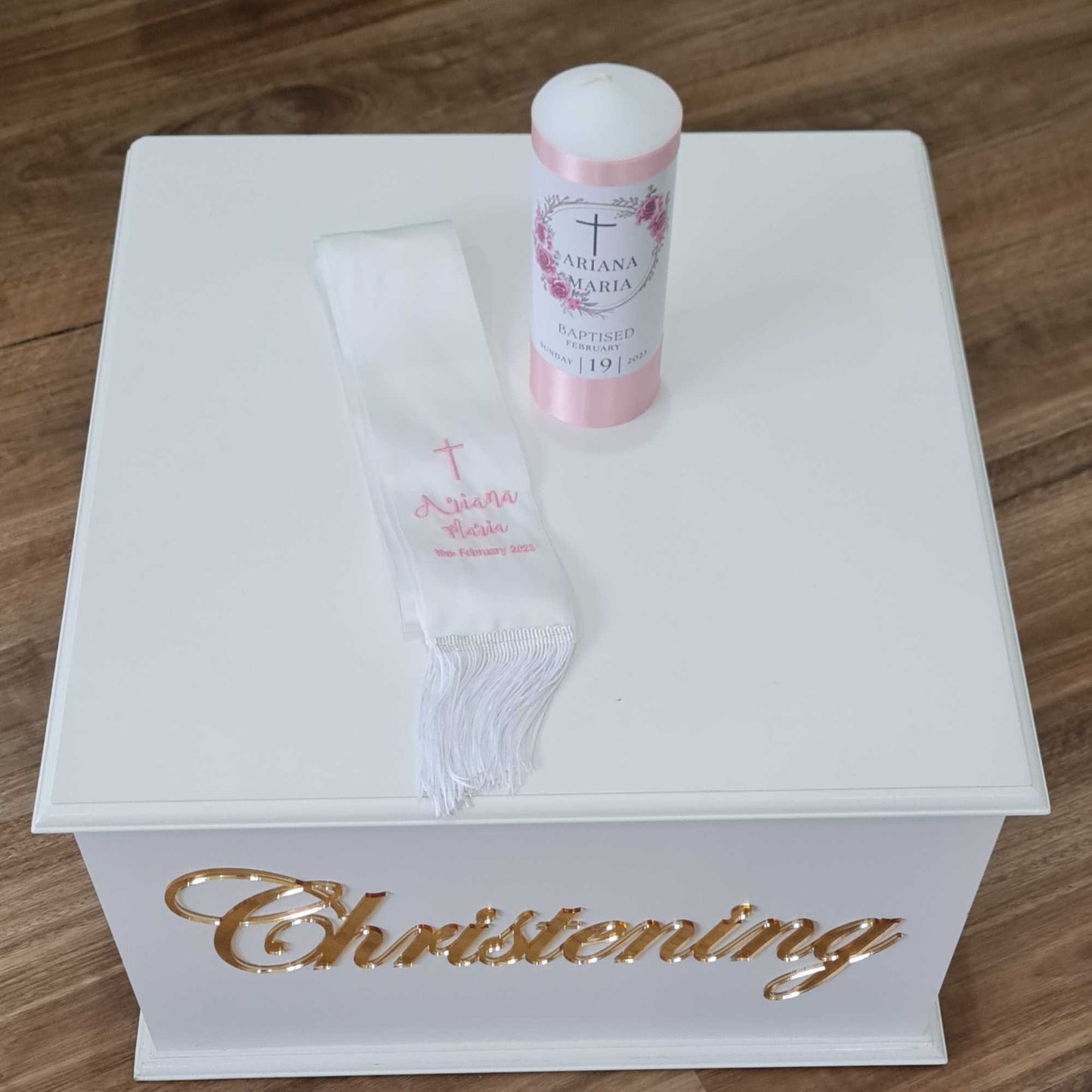 christening stole and christening candle