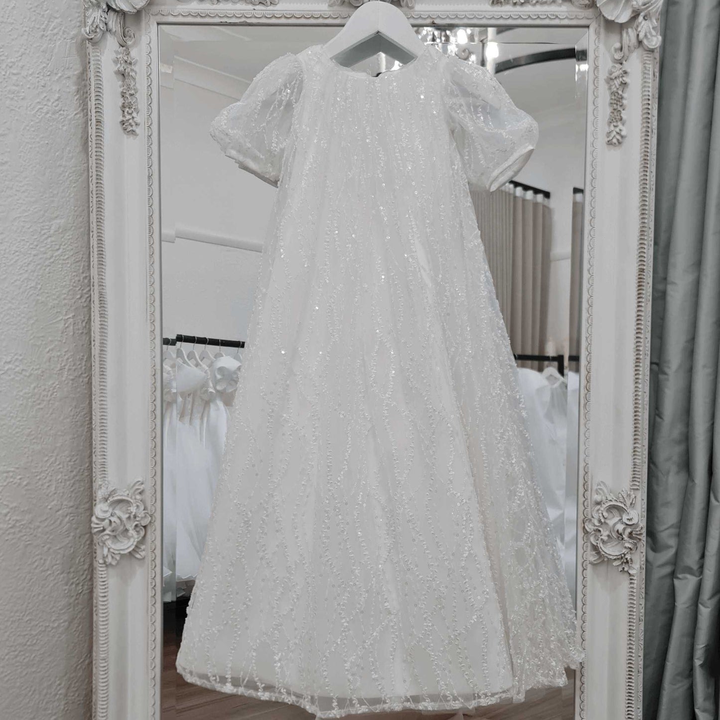 ivory beaded lace christening dress