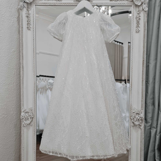 ivory beaded lace christening dress
