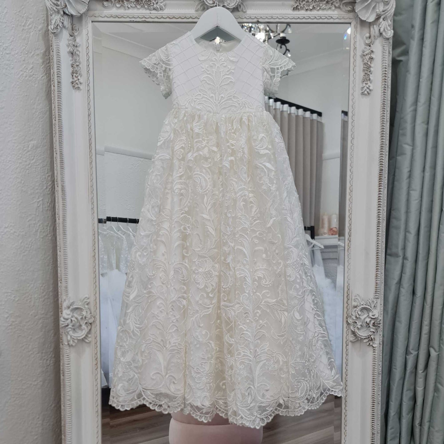 Baptism dress in ivory lace