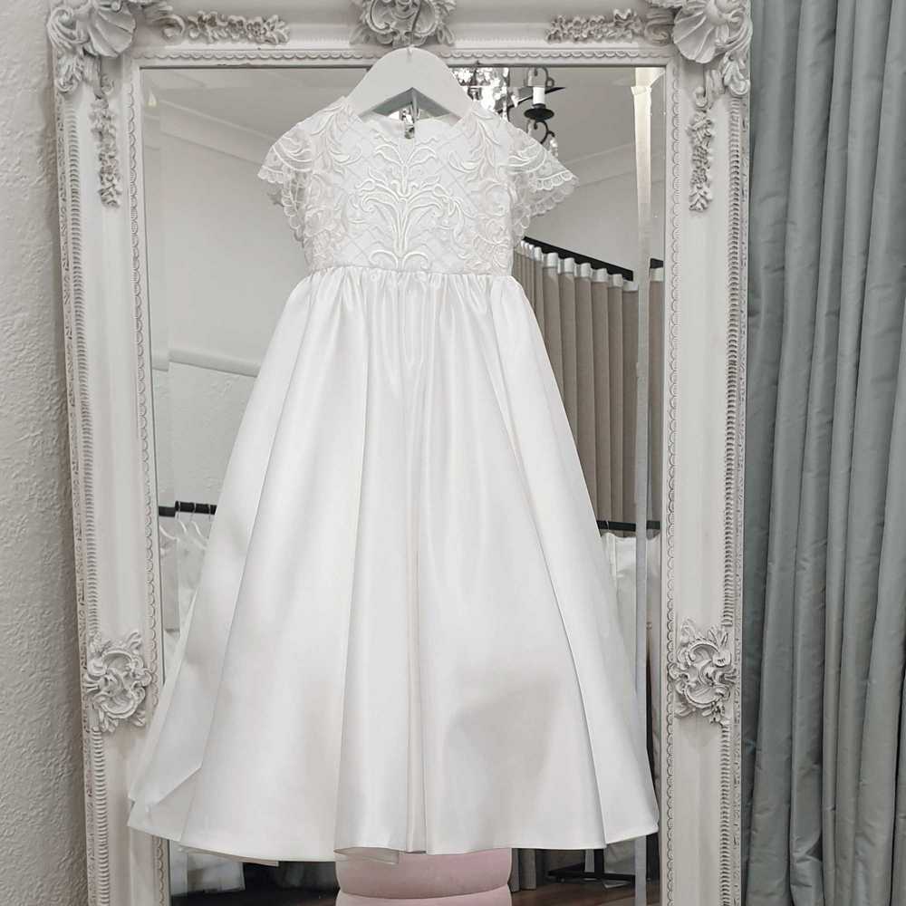 satin baptism dress Simple Satin Baby Girls Flower Girl Dress Baptism with Cap Sleeves