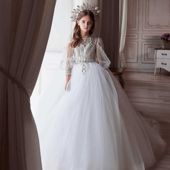 Gold lace flower girl dress