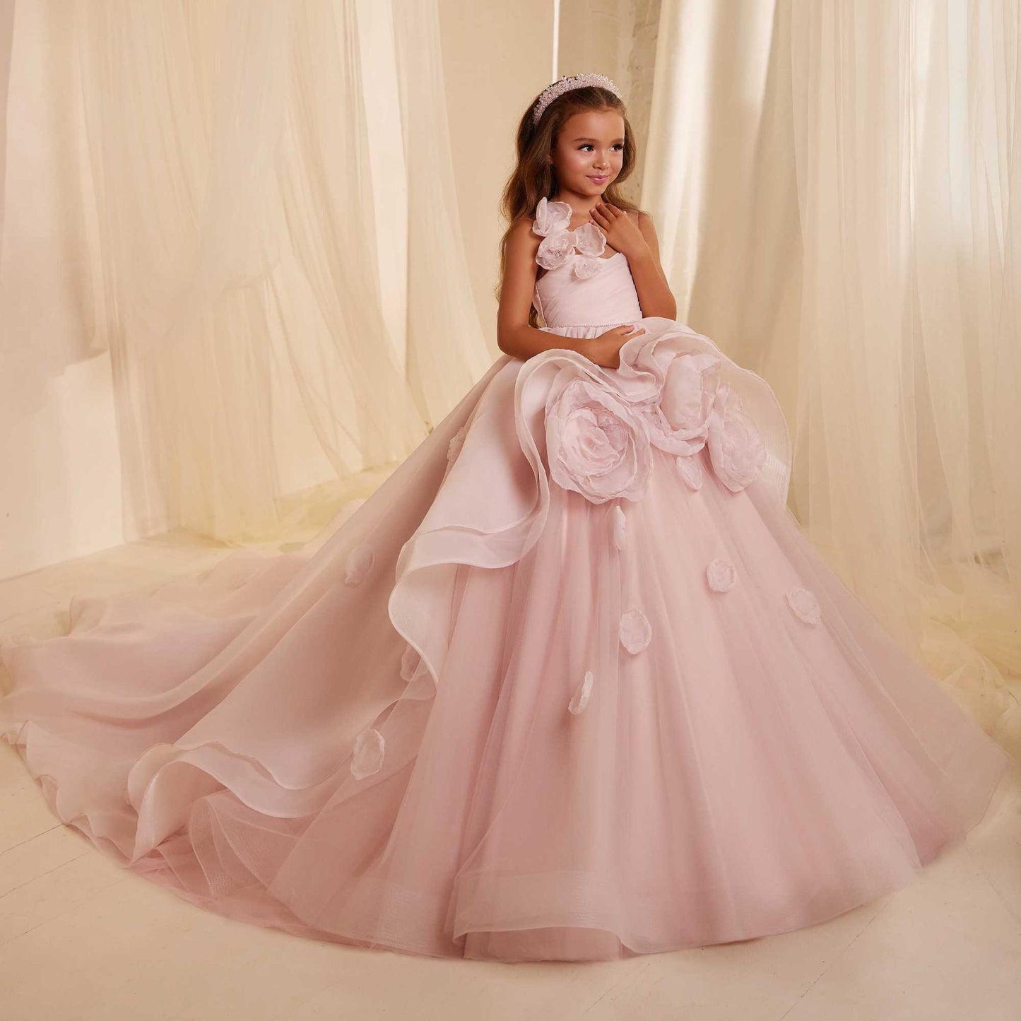 princess dress with train adn flowers