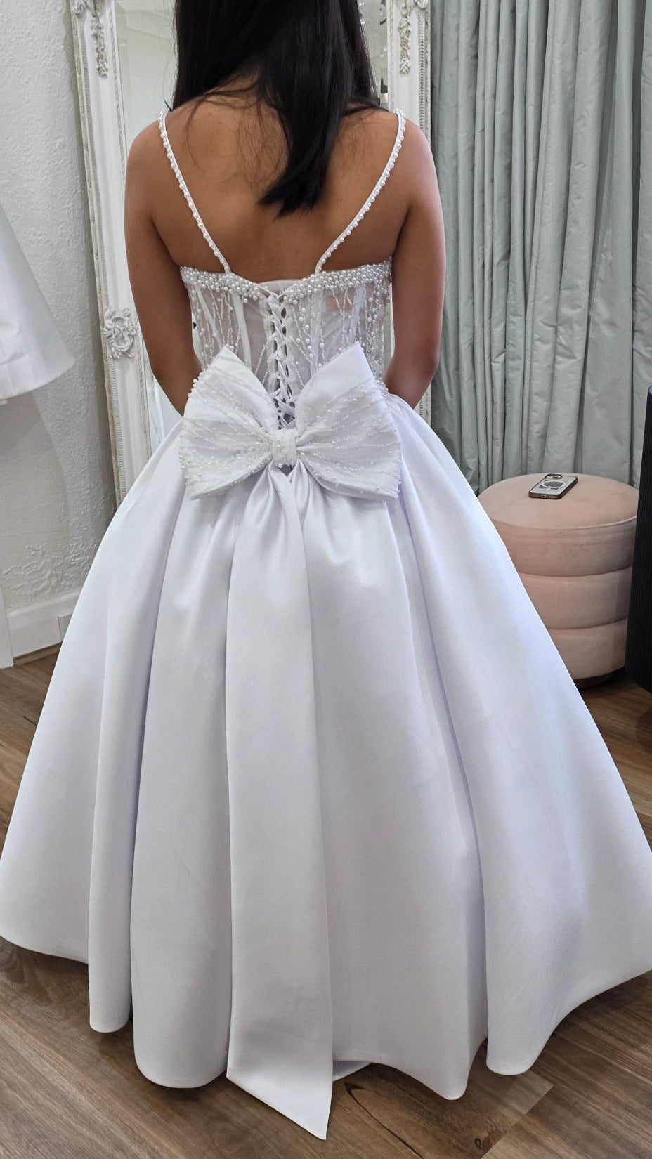 Custom white debutante dress