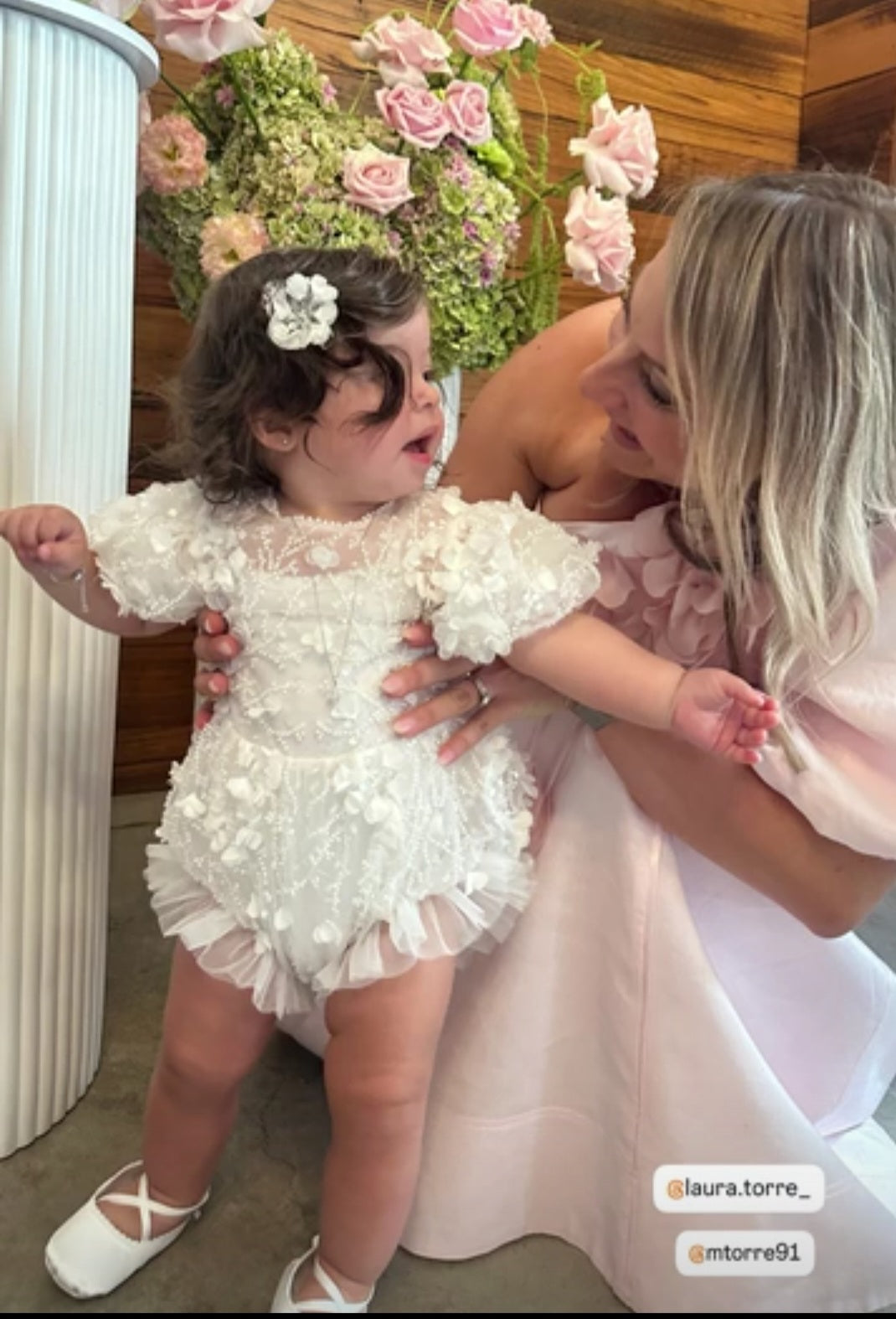 Vintage-style lace baby christening romper with timeless design