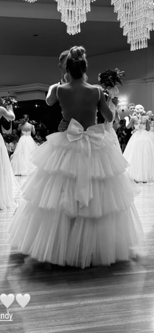 custom made white lace debutante dress