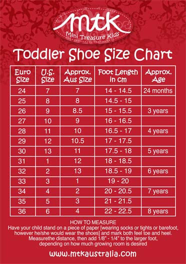 Girls toddler shoes size chart