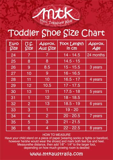 toddler shoe size chart