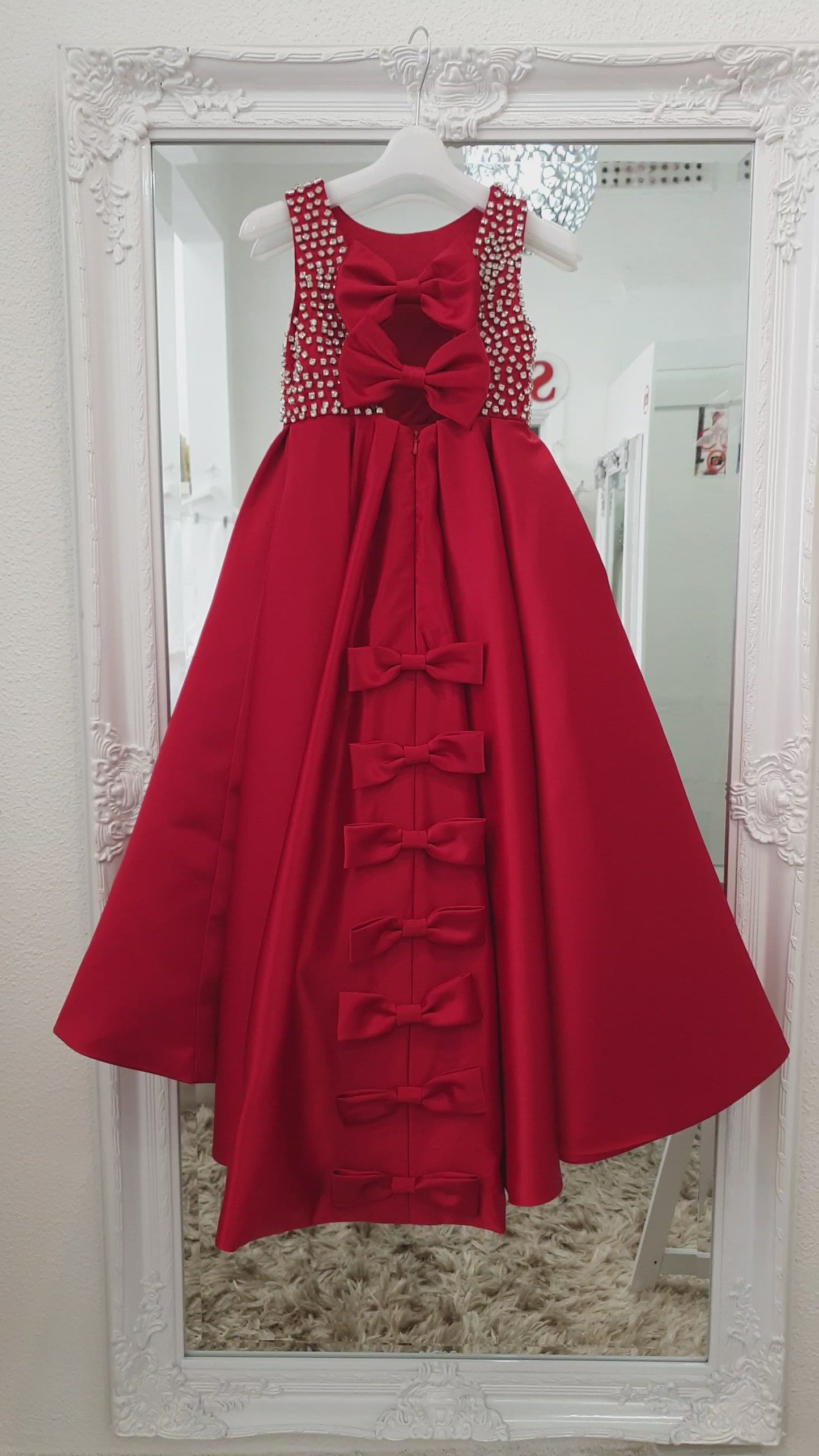 Load and play video in Gallery viewer, diamonte girls red dress dress.
