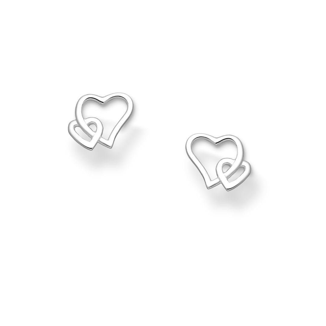 Double Heart Silver Earrings