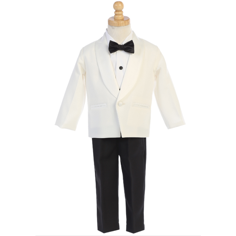 Boys One Button Tuxedo Suit  - Black & White
