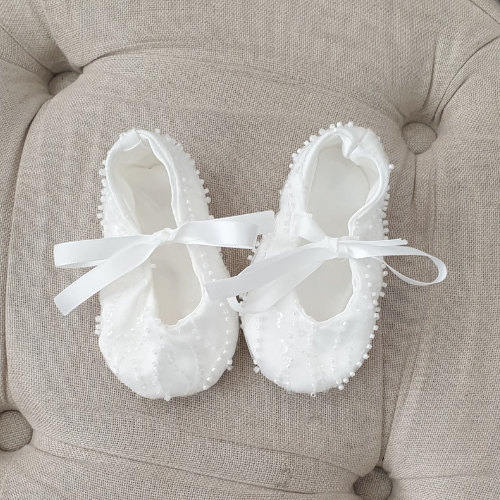 Handmade ivory lace baptism shoes