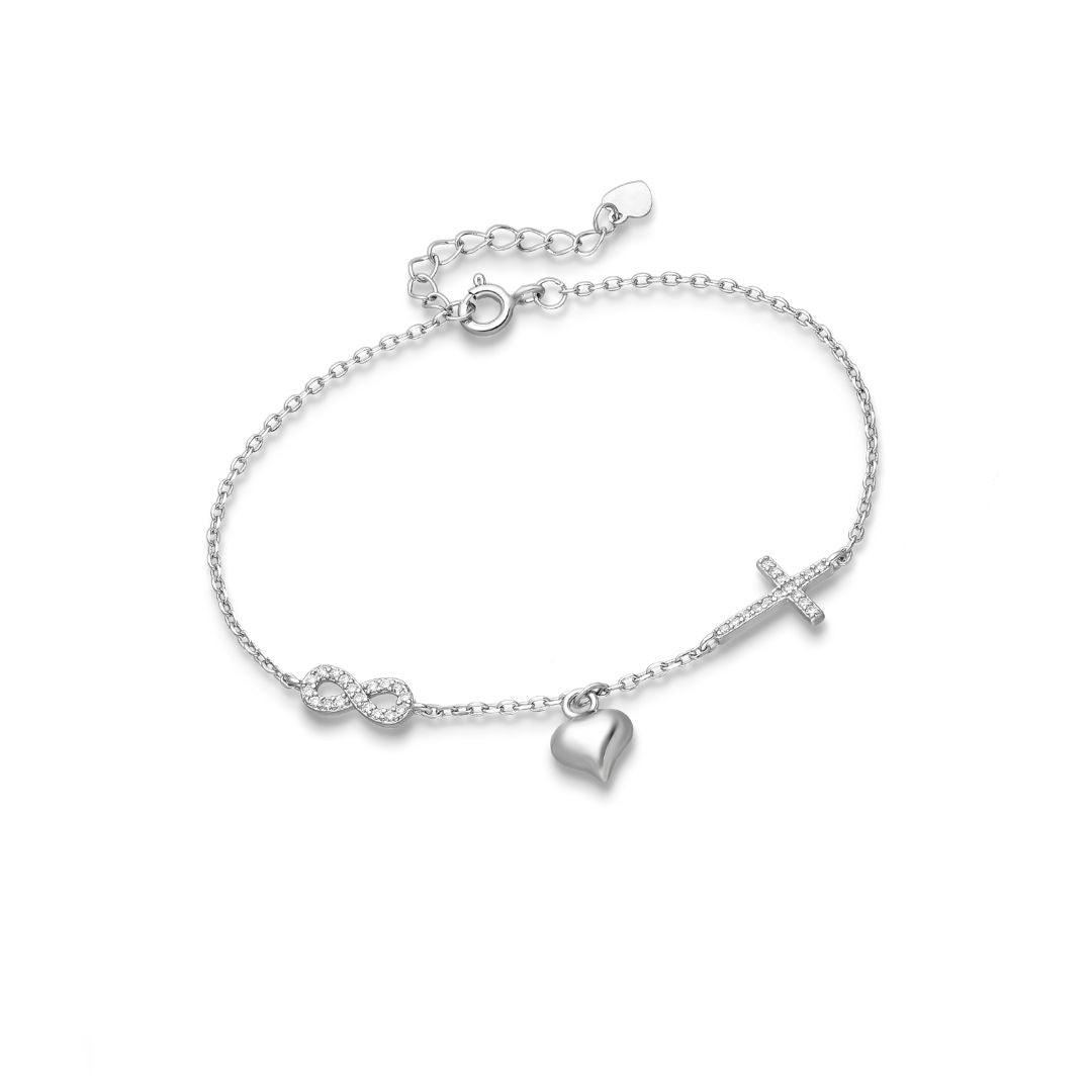 Load image into Gallery viewer, Cross, Heart and Infinity silver  Bracelet
