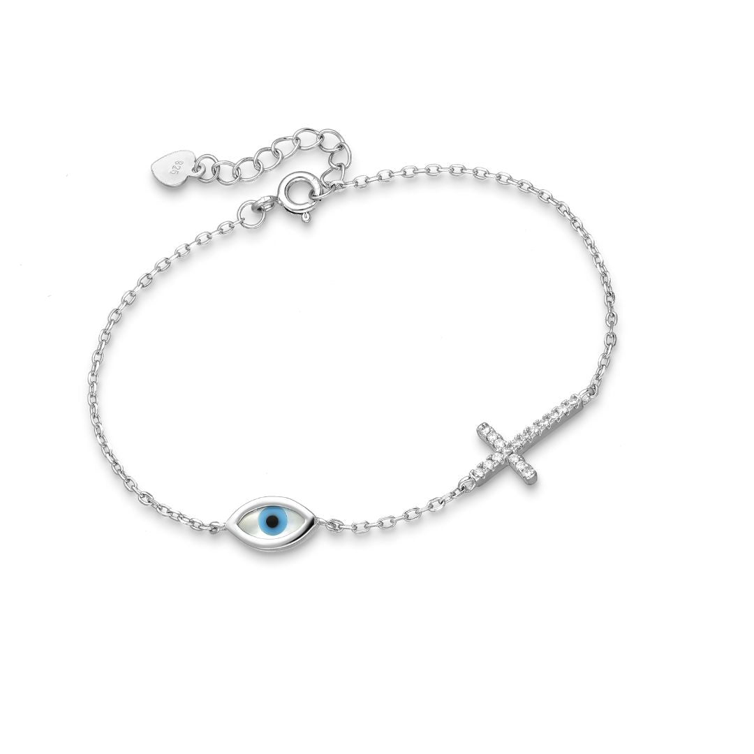 Sterling Silver Cross & Eye Bracelet