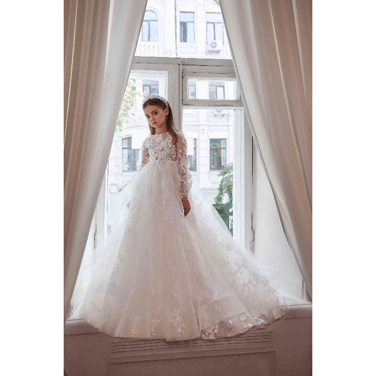 ivory lace floral first holy communion dress