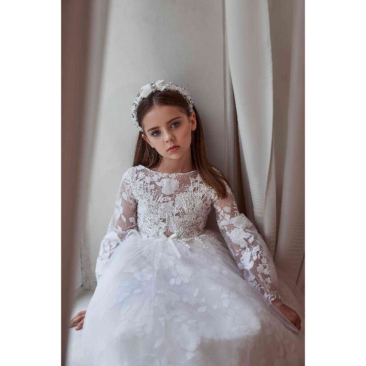 ivory lace floral flower girl dress